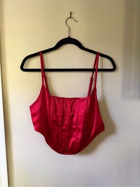 Red Satin Corset-Style Cami Top